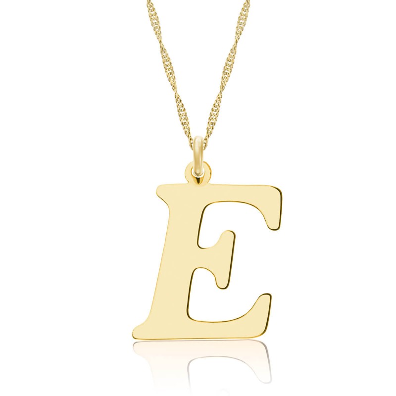 Naszyjnik z literką E, srebrny pozłacany