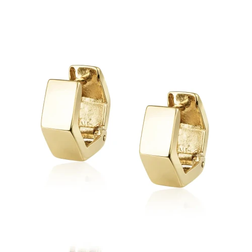 Kolczyki geometryczne heksagon, minimalistyczne huggie srebrne pozłacane