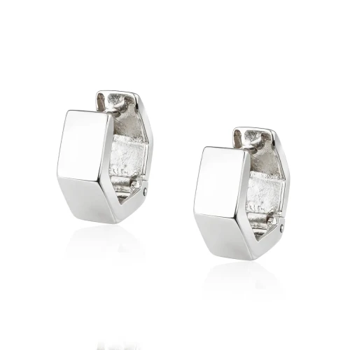 Kolczyki geometryczne heksagon, minimalistyczne huggie srebrne