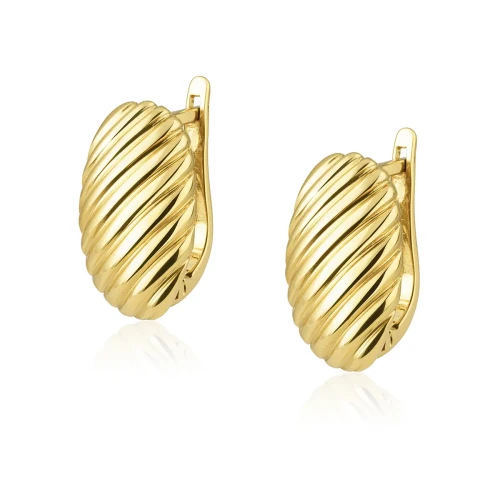 Kolczyki prążkowane owale, srebrne pozłacane, zapięcie angielskie